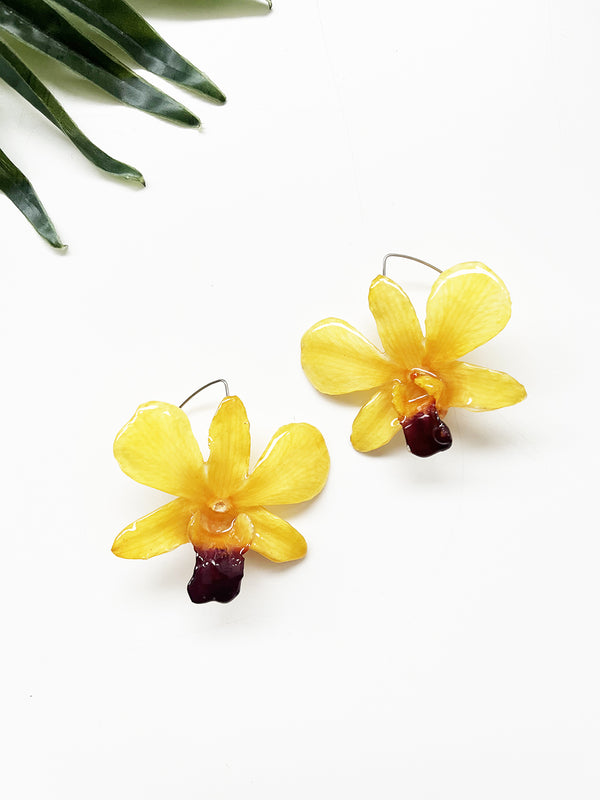 bloom earrings - yellow dendrobium