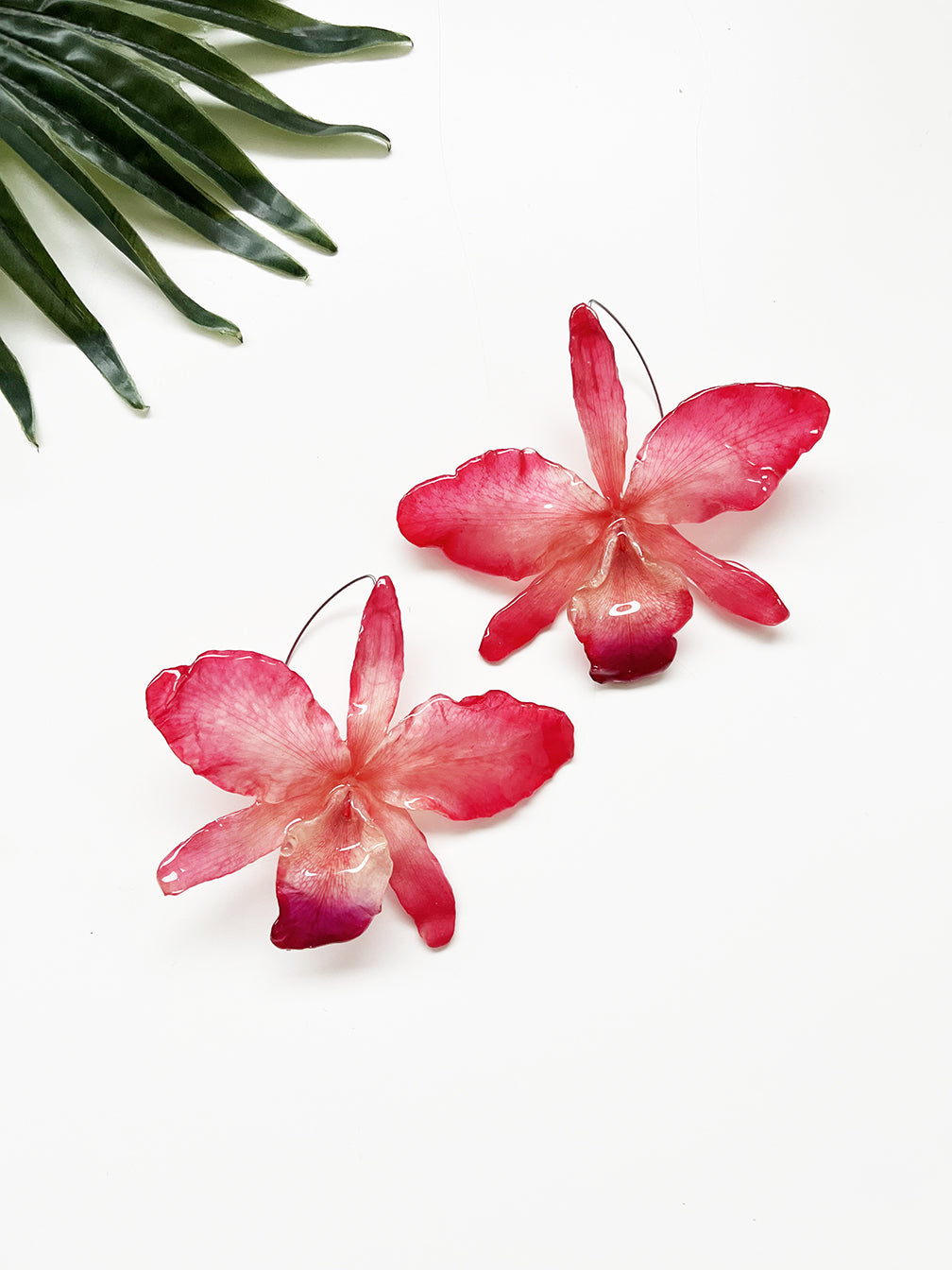 bloom earrings - coral red cattleya orchid I