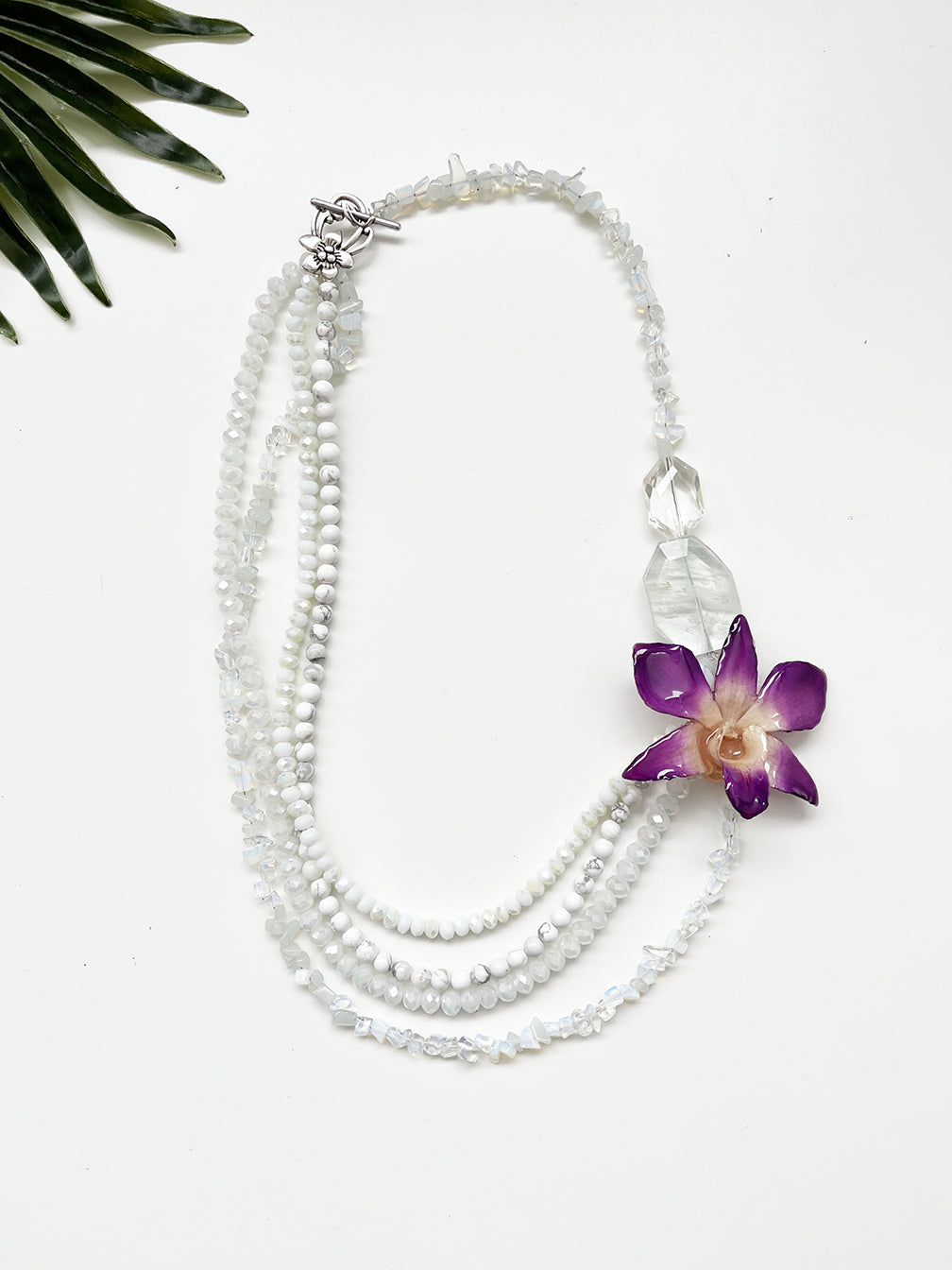 bloom tiered necklace - purple dendrobium and white howlite
