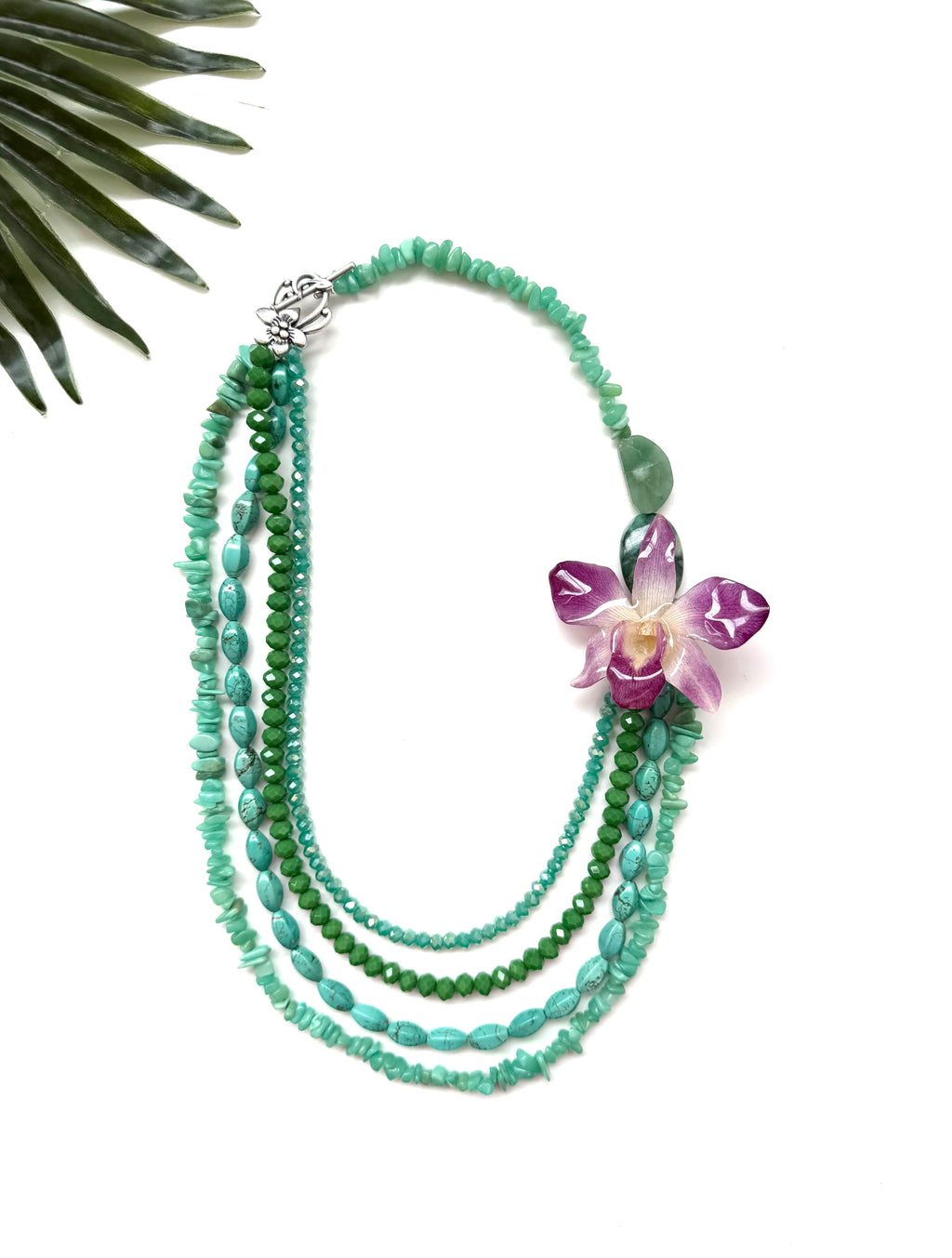 bloom tiered necklace - purple dendrobium and turquoise
