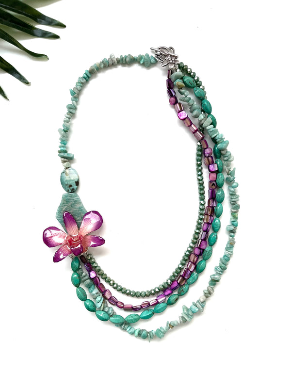 bloom tiered necklace - dendrobium and amazonite