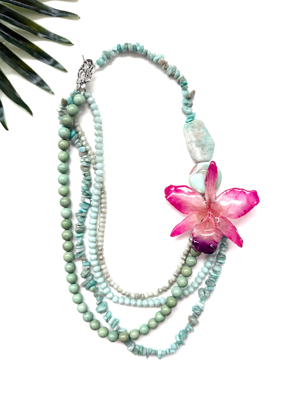 bloom tiered necklace - pink cattleya and turquoise