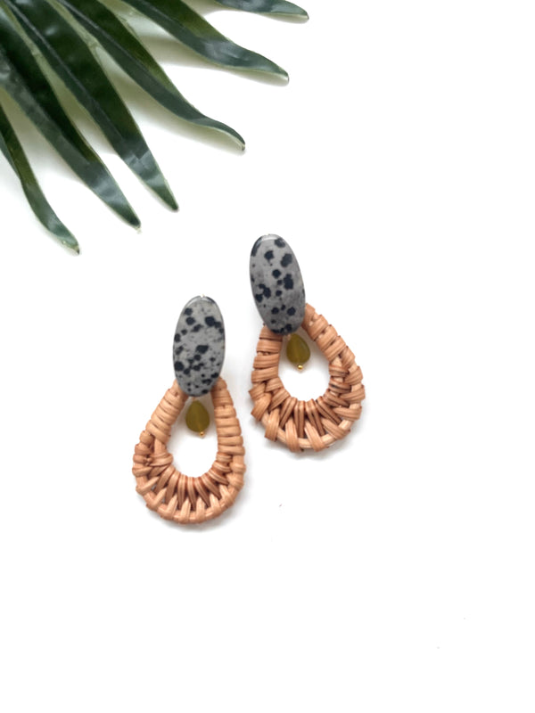 cabana earrings - Dalmatian jasper and olive jade