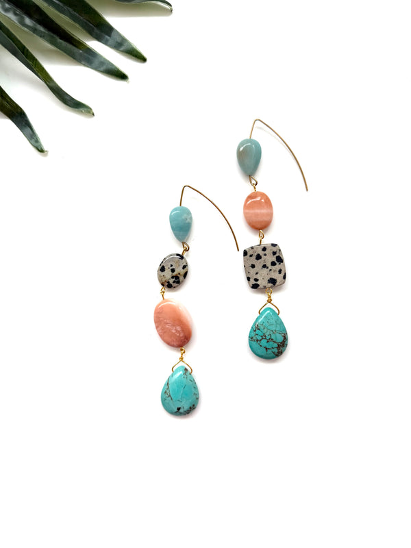 goddess earrings - turquoise and peach aventurine