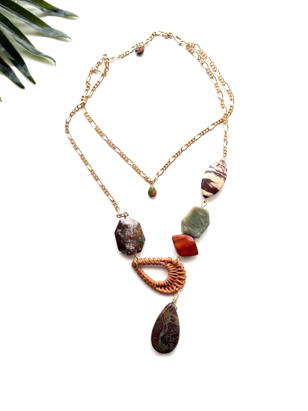 cabana necklace - amazonite and brown zebra jasper