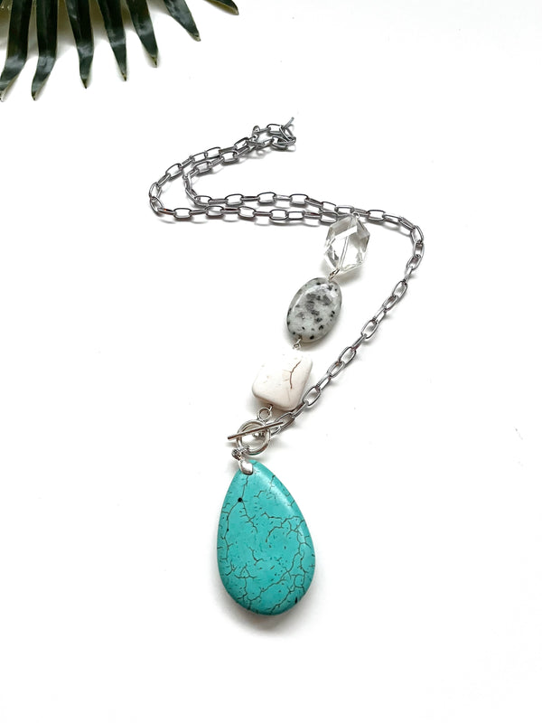asymmetrical pendant necklace - turquoise magnesite and cream