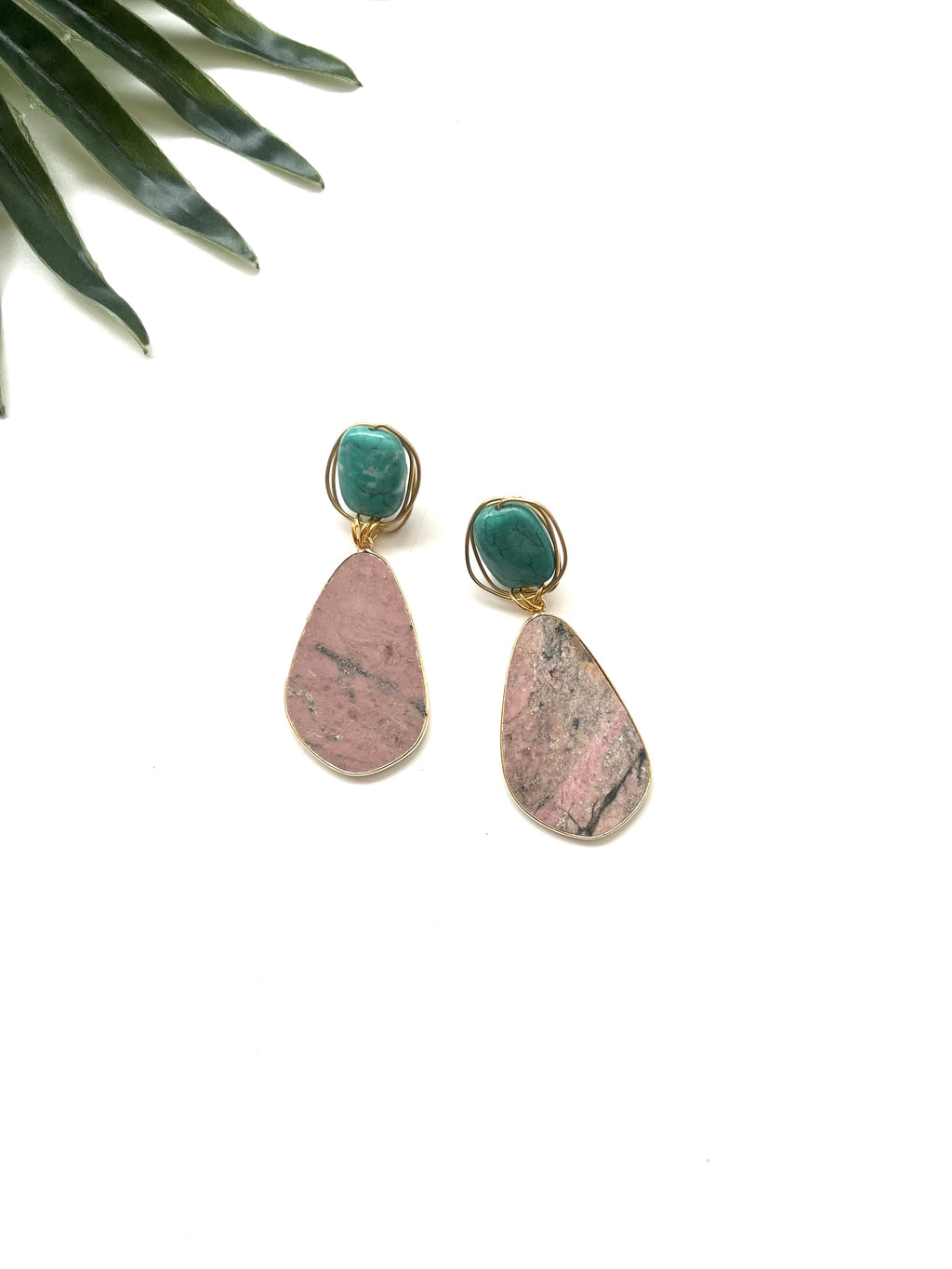 gala earrings - rhodonite and turquoise howlite