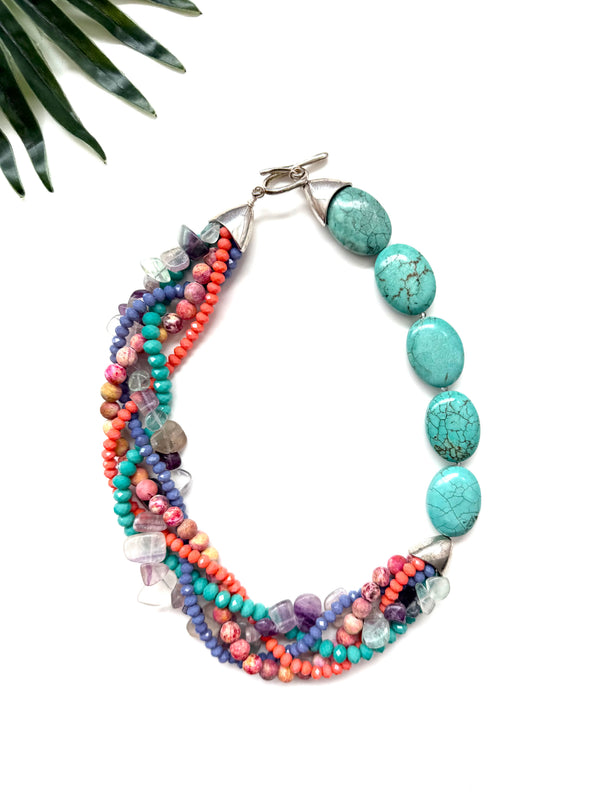 Mingle necklace - turquoise and purple