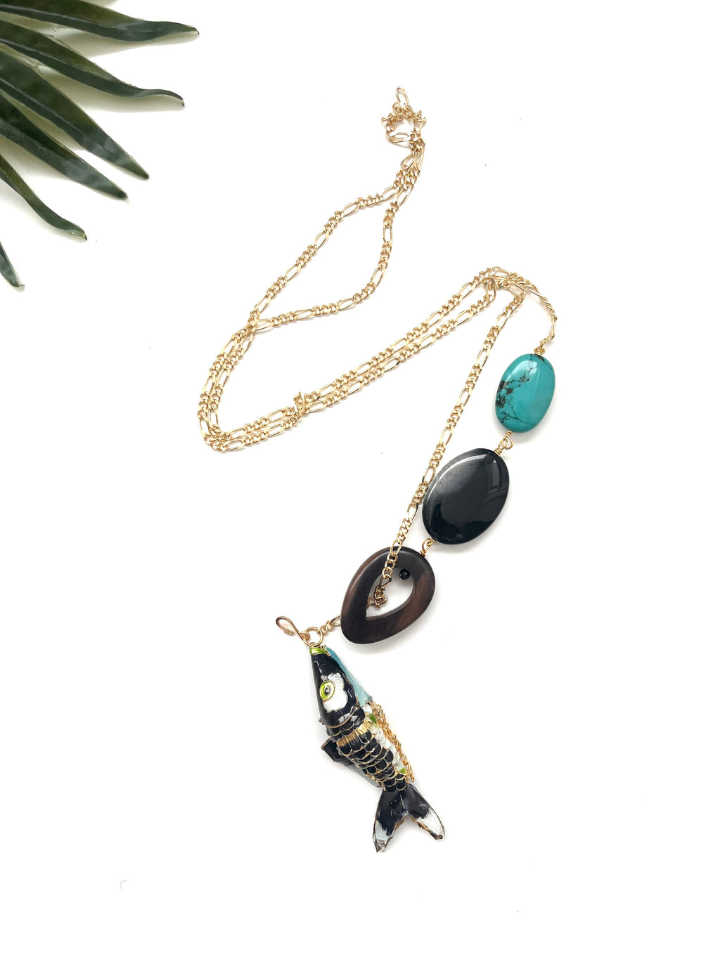 hooked necklace - black agate and turquoise howlite