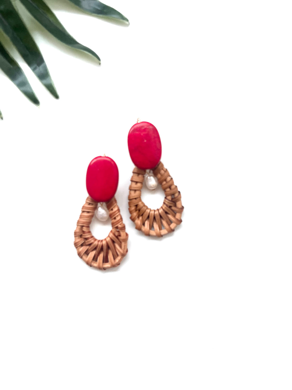 cabana earrings - red howlite and fresh water pearl