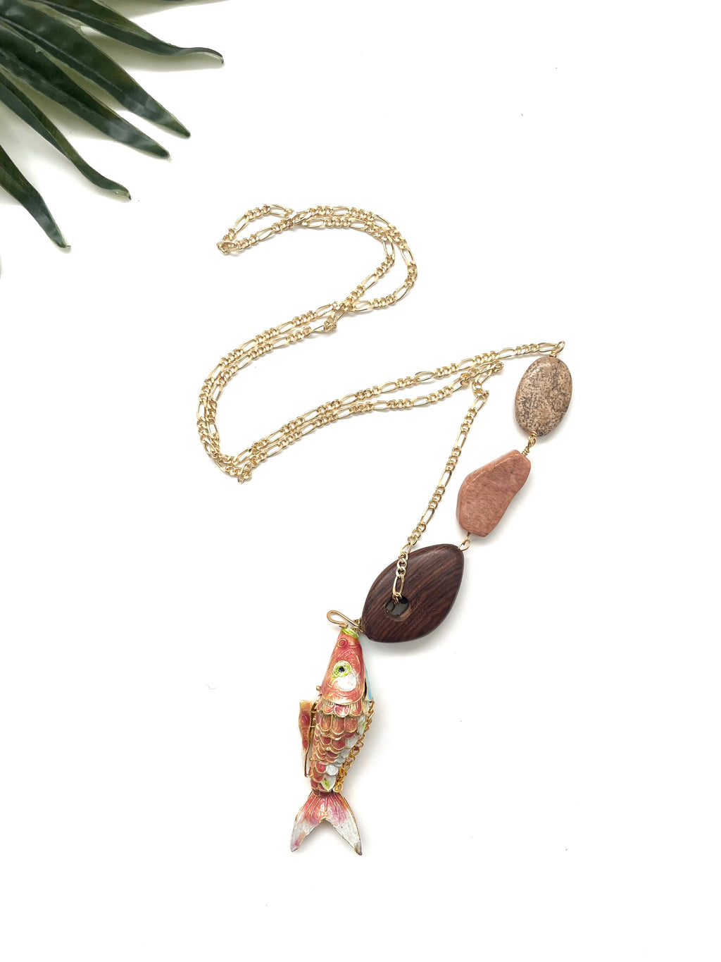 hooked necklace - feldspath and red aventurine