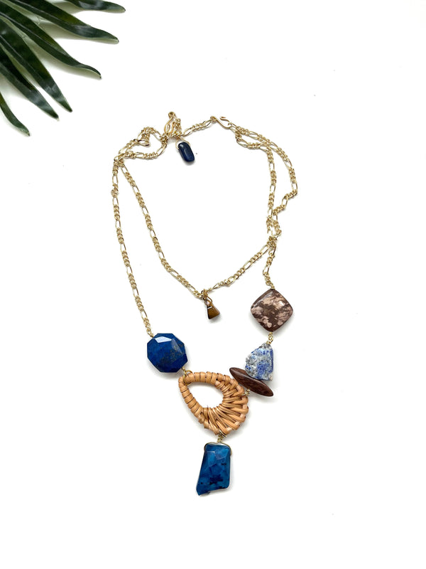 cabana necklace -  agate and lapis lazuli