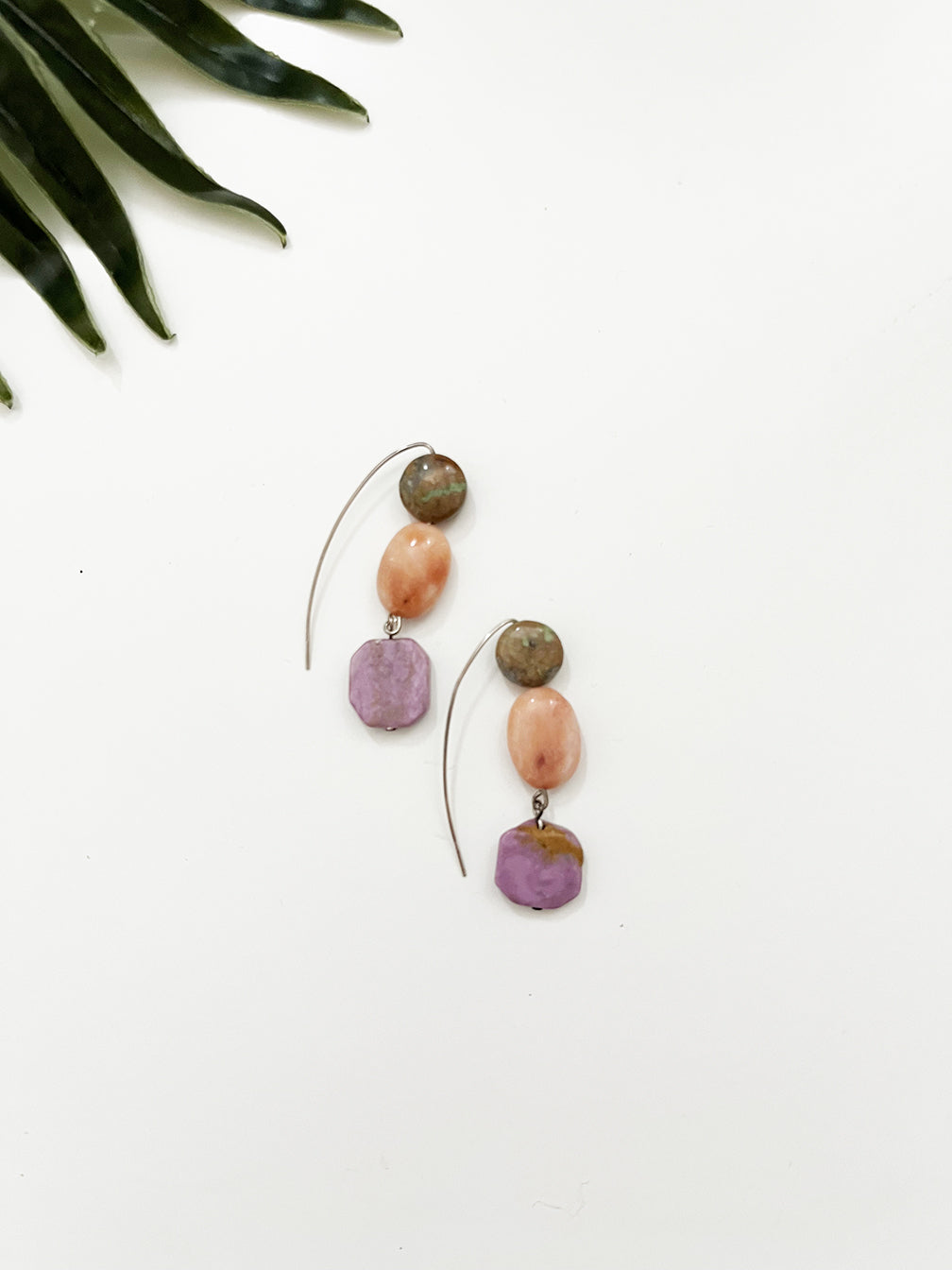 fuzzy peach - collage earrings  - peach and lavender