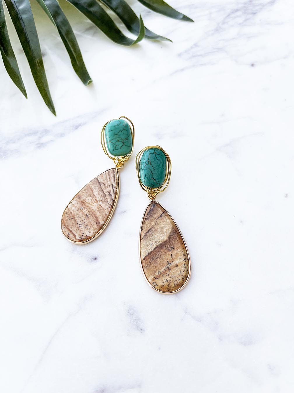 gala earrings - picture jasper and turquoise howlite