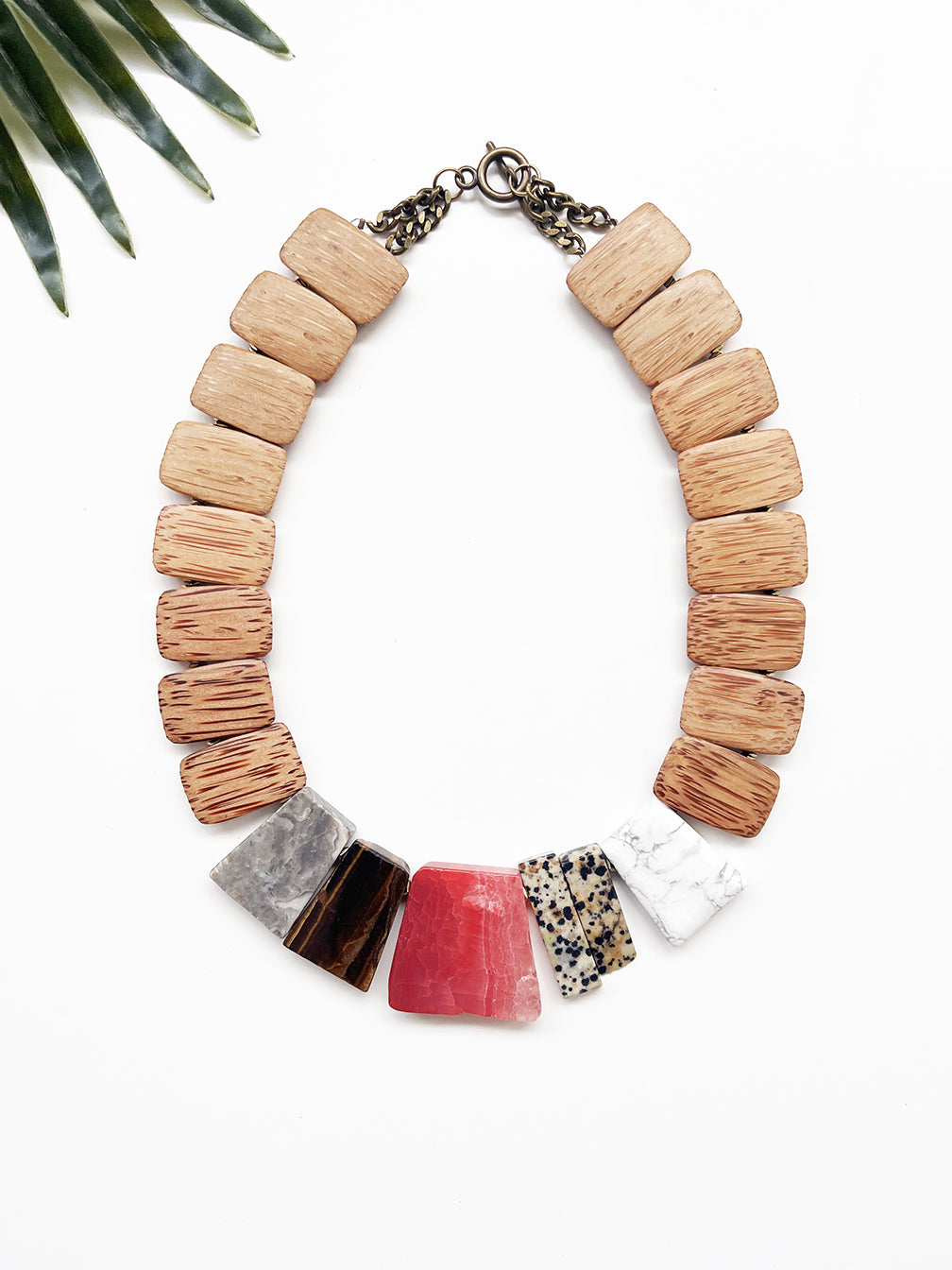 groove collar necklace - neutrals and pink agate