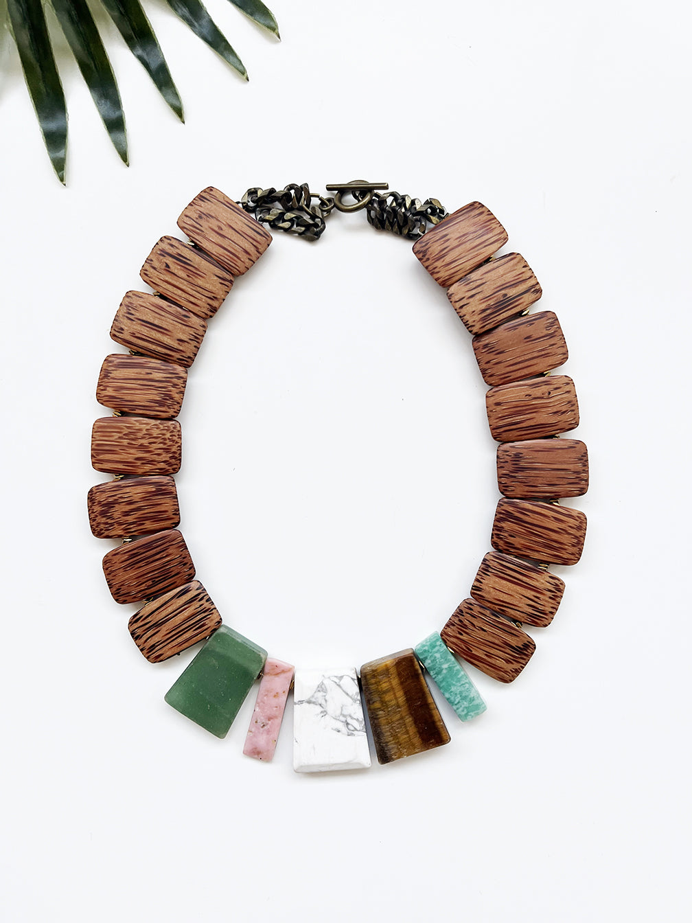 groove collar necklace - pink opal and amazonite