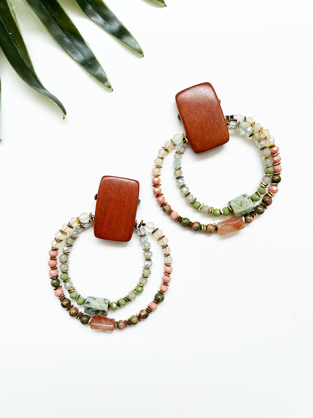 groove loop earrings - peach and African turquoise