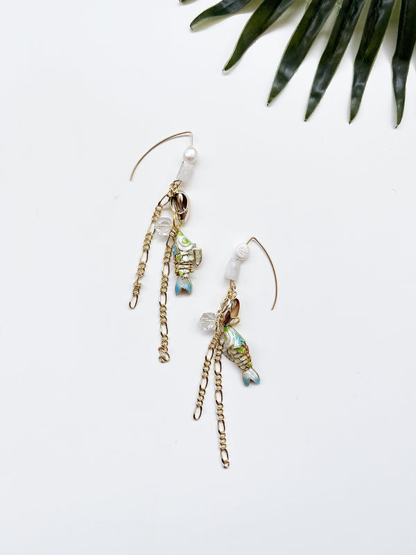 hooked earrings - freshwater pearl and moonstone