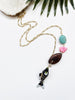 hooked necklace - turquoise and hot pink magnesite