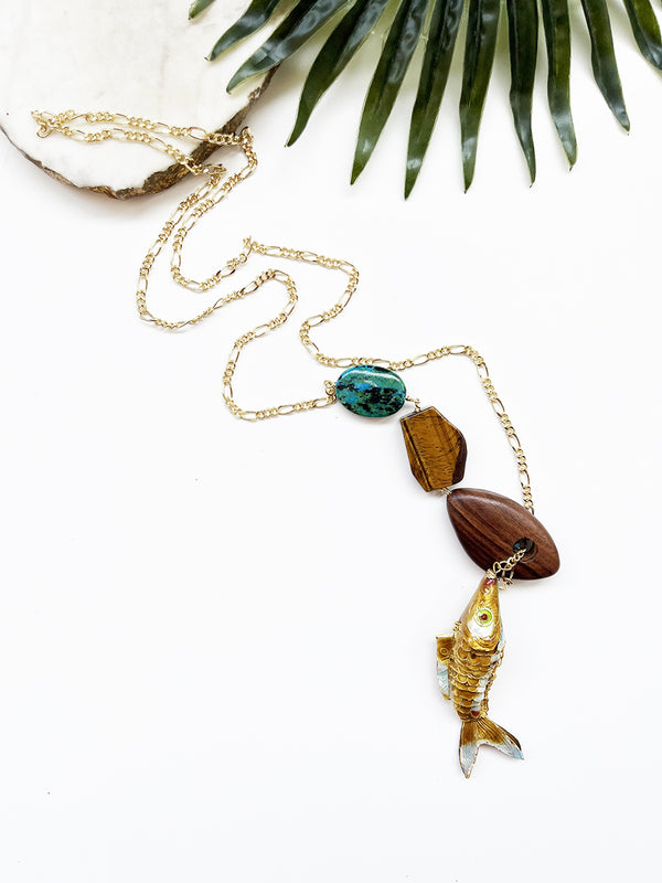 hooked necklace - mango wood and tigereye