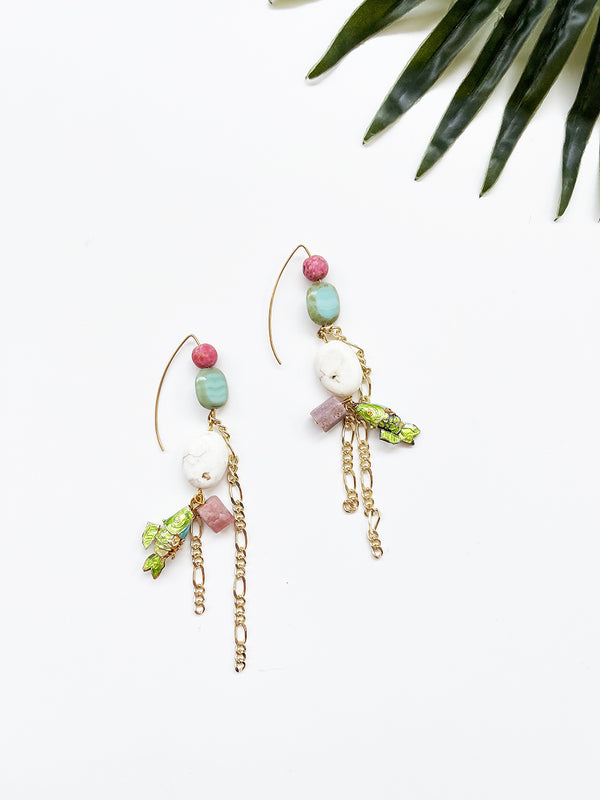 hooked earrings - pink and mint green