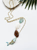 hooked necklace - mango wood and amazonite