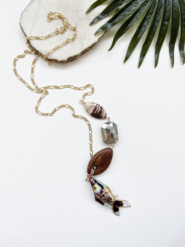 hooked necklace - mango wood and brown zebra jasper