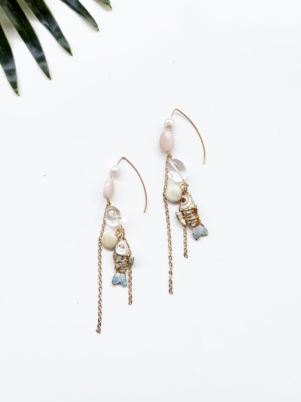 hooked earrings - crystal quartz and peach aventurine