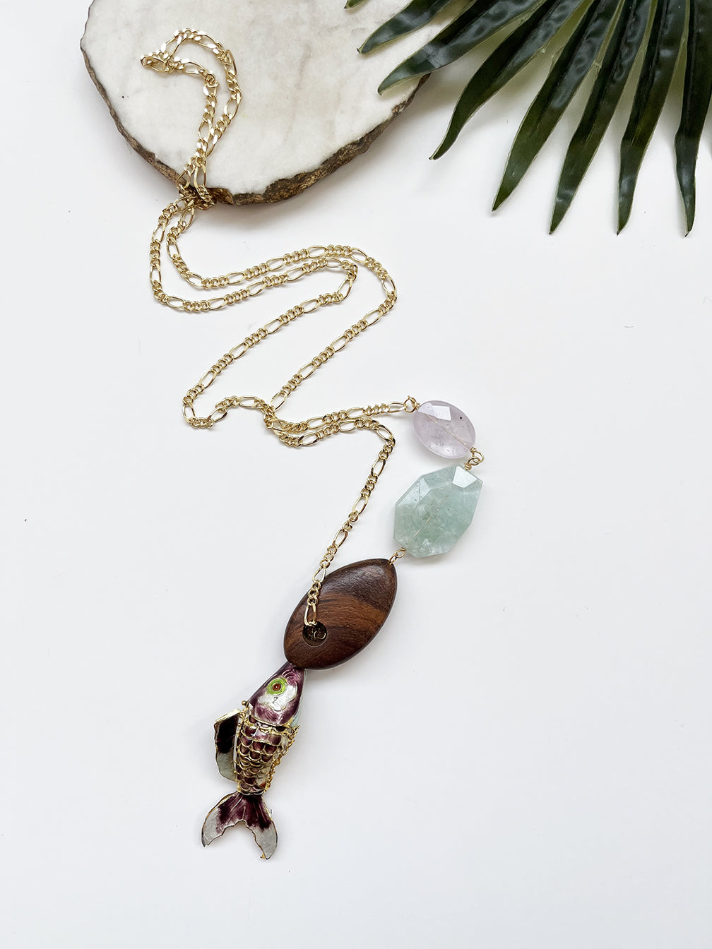 hooked necklace - mango wood and lavender amethyst