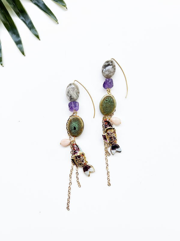 hooked earrings - jasper and amethyst