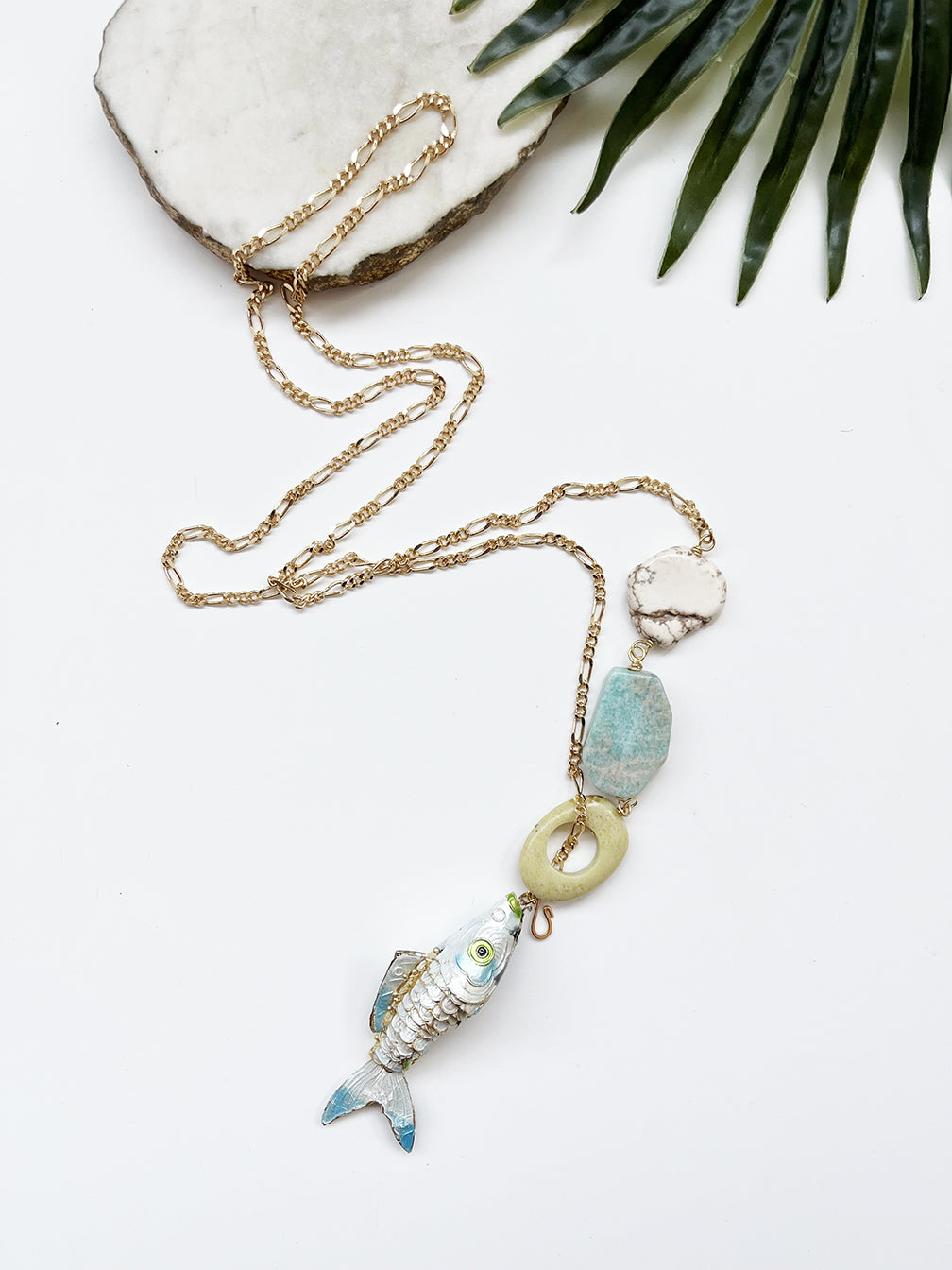 hooked necklace - amazonite and white magnesite