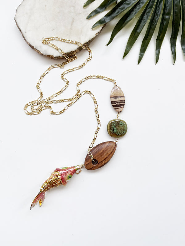 hooked necklace - brown zebra jasper and mango wood