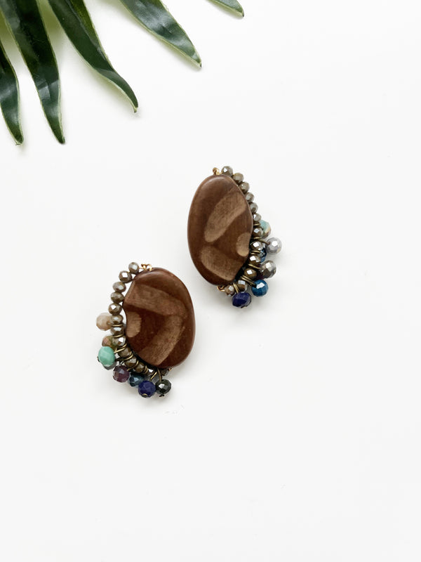 mocha mousse confetti earrings - dark wood