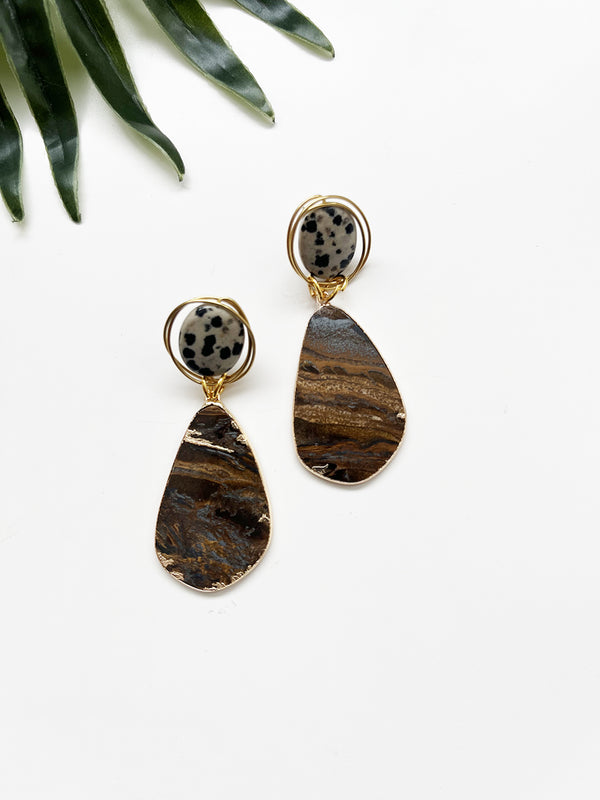 mocha mousse gala earrings - bronzite and dalmatian jasper