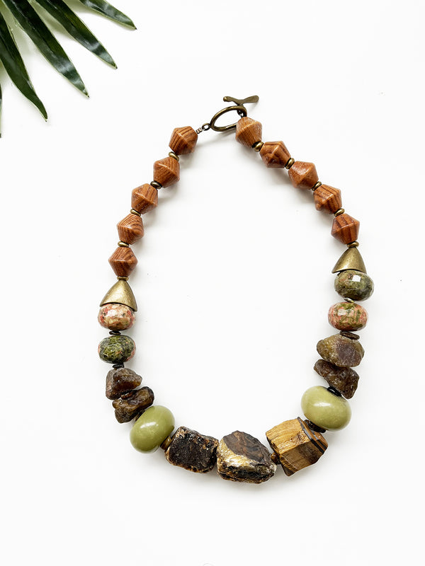 rocksteady necklace - tigereye and unakite