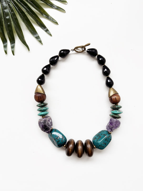 rocksteady necklace - black onyx and amethyst