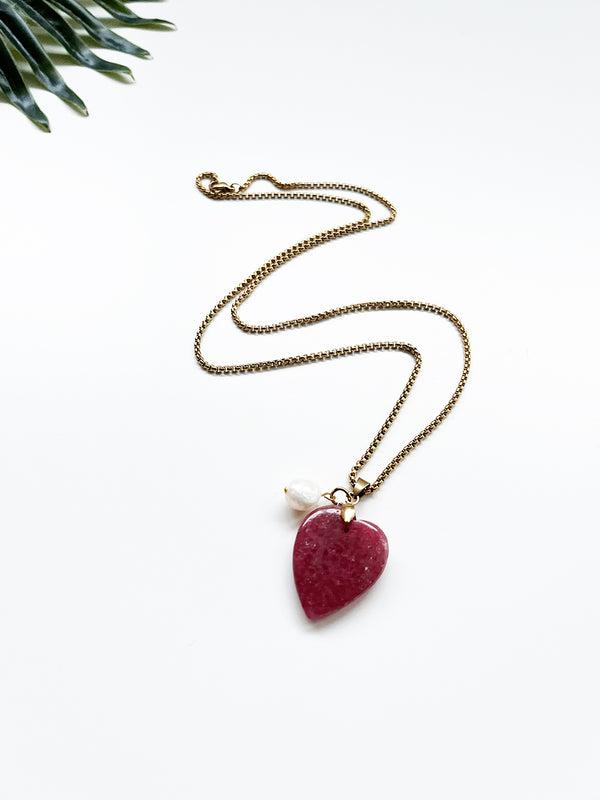 touchstone necklace - rhodonite and freshwater pearl