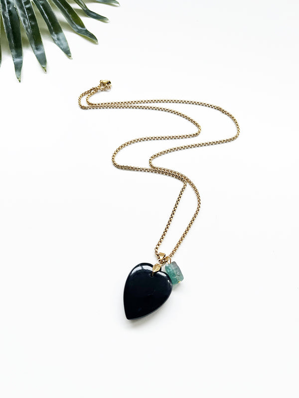 touchstone necklace - black onyx and blue apatite