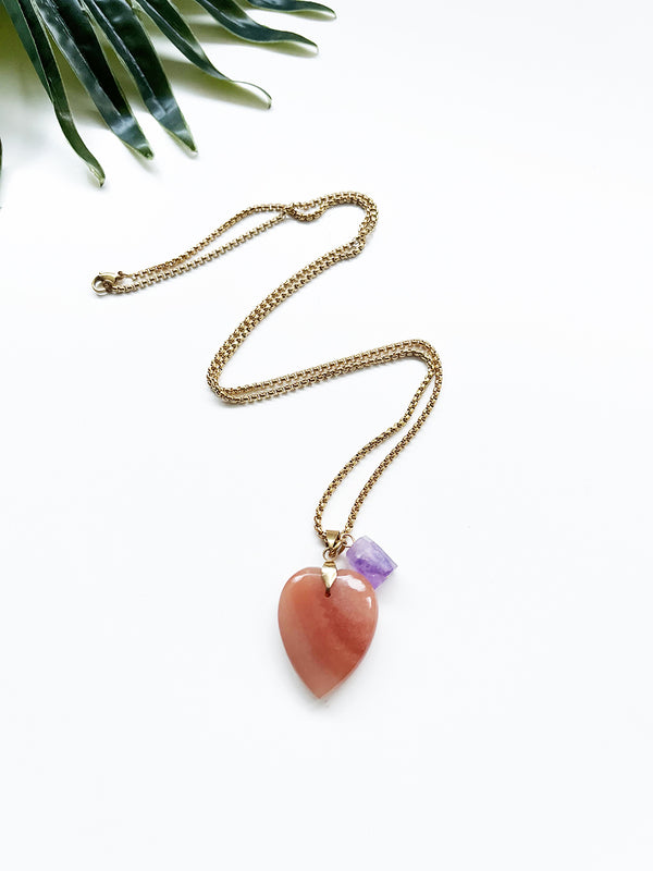 touchstone necklace - peach aventurine and amethyst