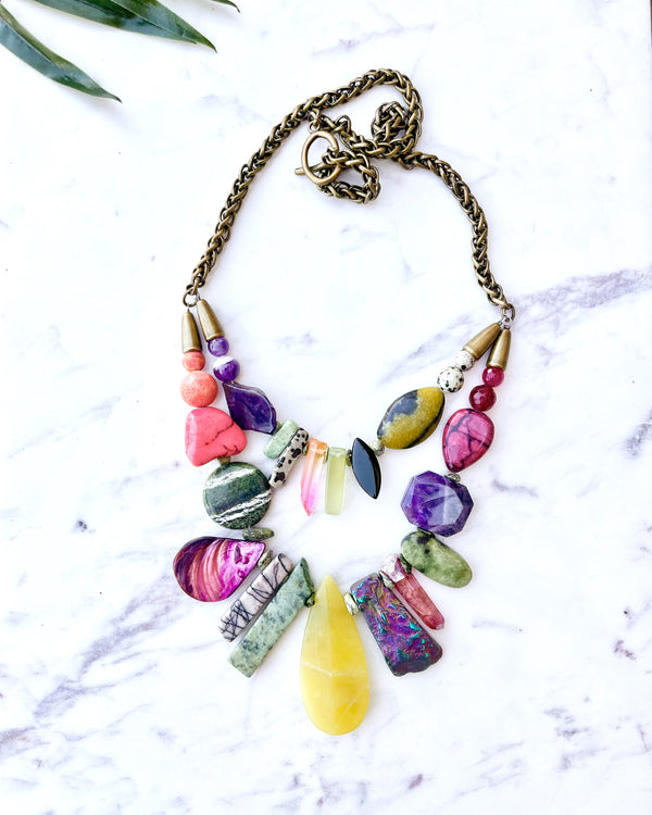 renegade necklace - olive jade and purple mix