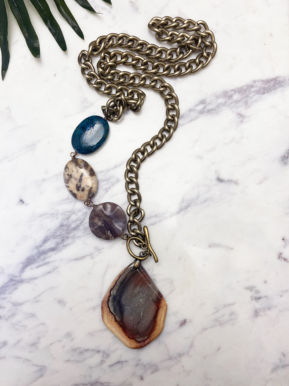 asymmetrical pendant necklace - landscape jasper and feldspath