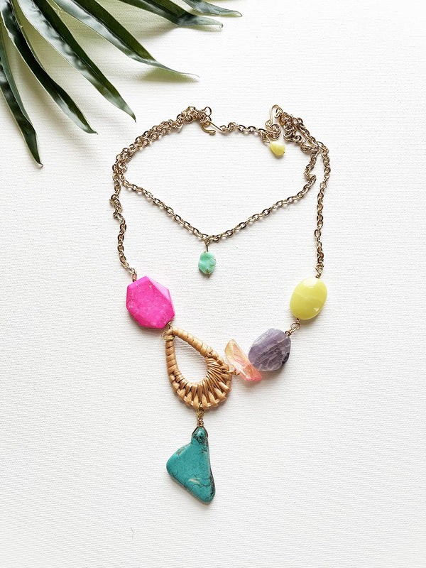 cabana necklace - turquoise howlite and hot pink