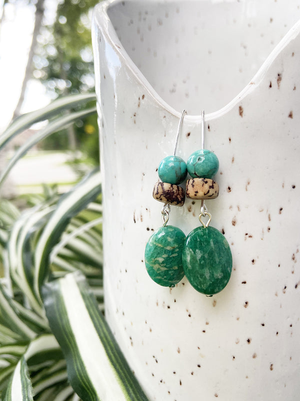 amazonite and turquoise collage earrings