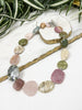 pink and green collage necklace
