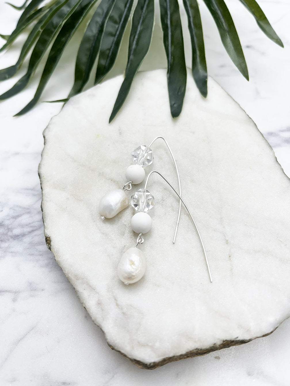 collage earrings  - freshwater pearl and crystal quartz