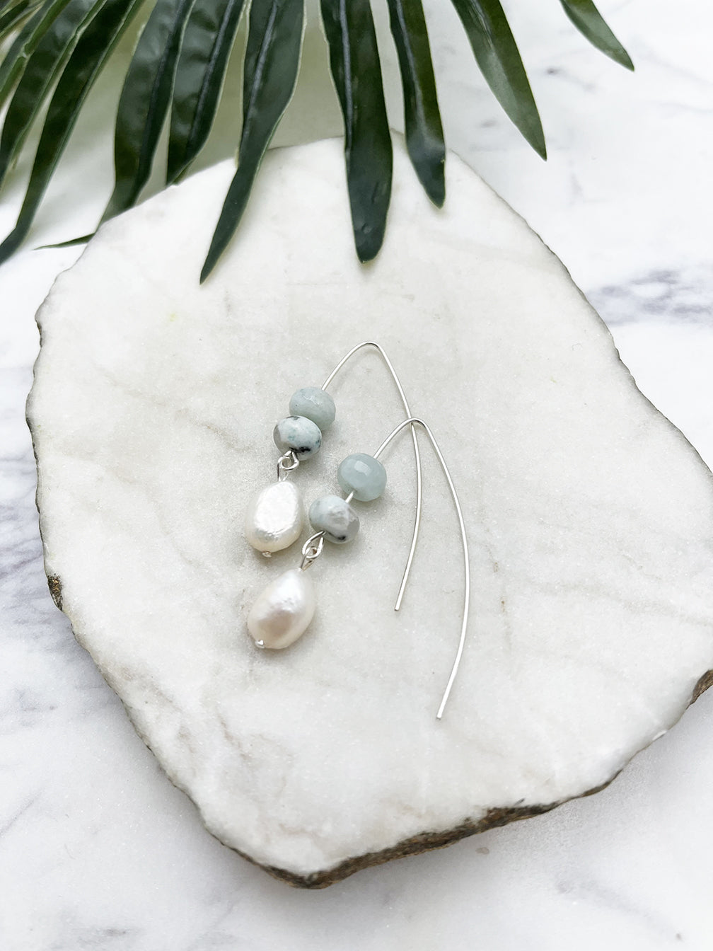 collage earrings  - freshwater pearl and aquamarine