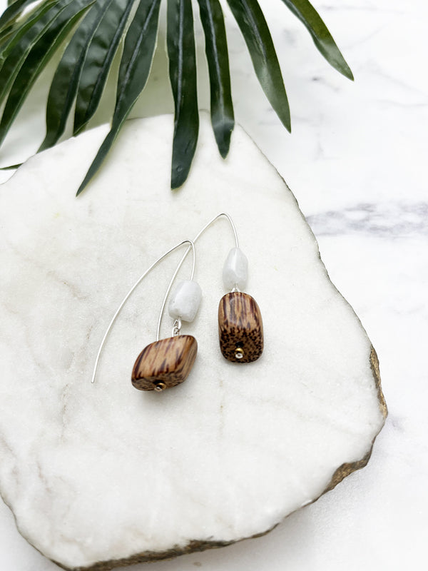 collage earrings  - palmwood and moonstone