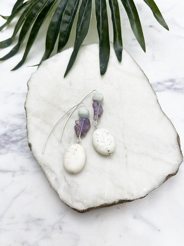 collage earrings  - howlite and amethyst