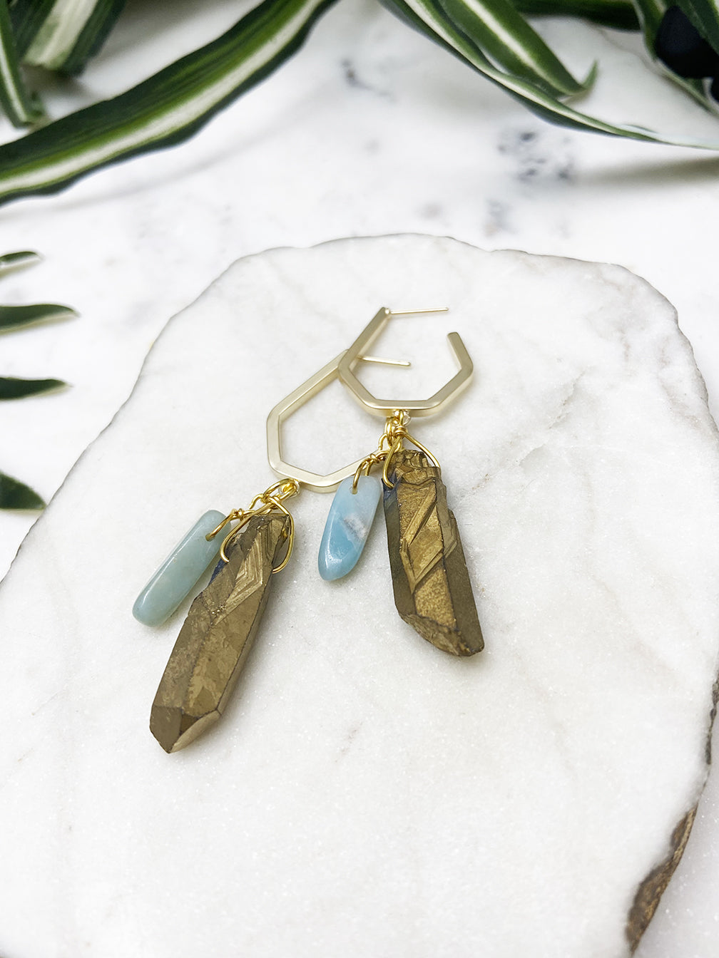 rebel earrings - gold and baby blue