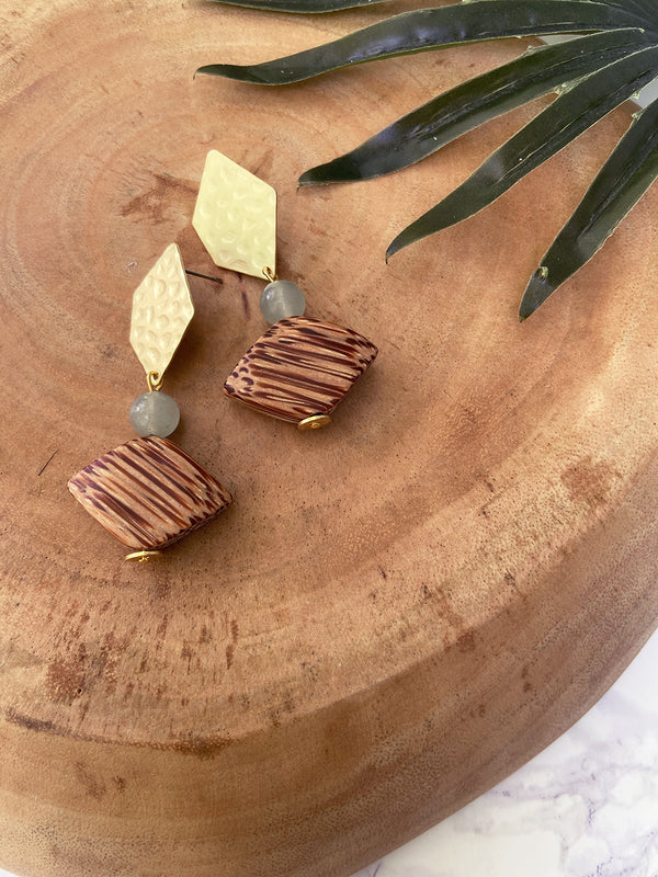 globetrotter earrings - palm wood and jade